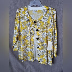 Large Laura Ashley Yellow Floral Women's Cardigan New